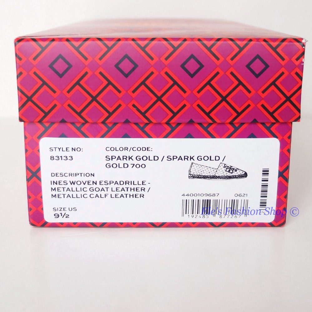 NIB Tory Burch Ines Woven Leather Espadrille Flat Spark Gold US 7 9 9.5 AUTHENTC - Picture 3 of 14